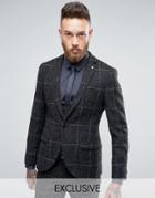 Noose & Monkey Super Skinny Harris Tweed Suit Jacket - Black