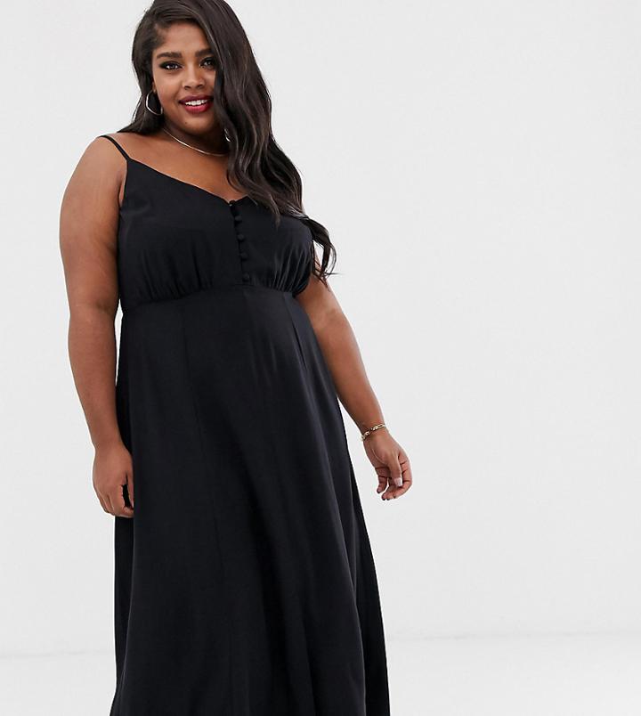 Asos Design Curve Button Through Cami Maxi Dress-black