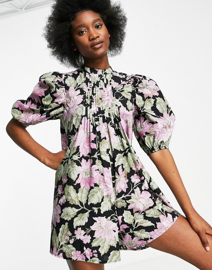 Asos Design Poplin Smock Romper In Vintage Floral-multi