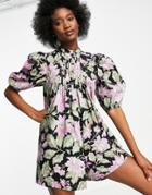 Asos Design Poplin Smock Romper In Vintage Floral-multi