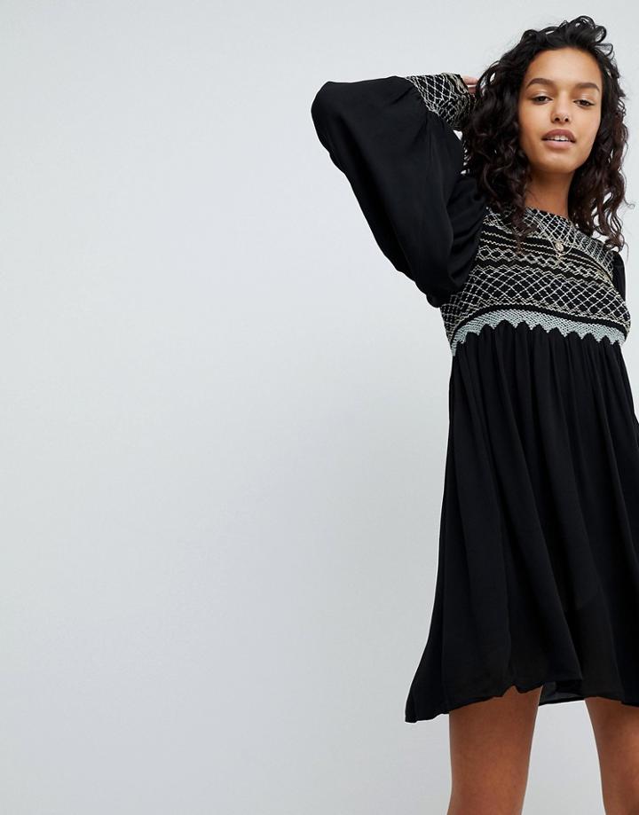 Free People Late Night Picnic Smock Dress-black