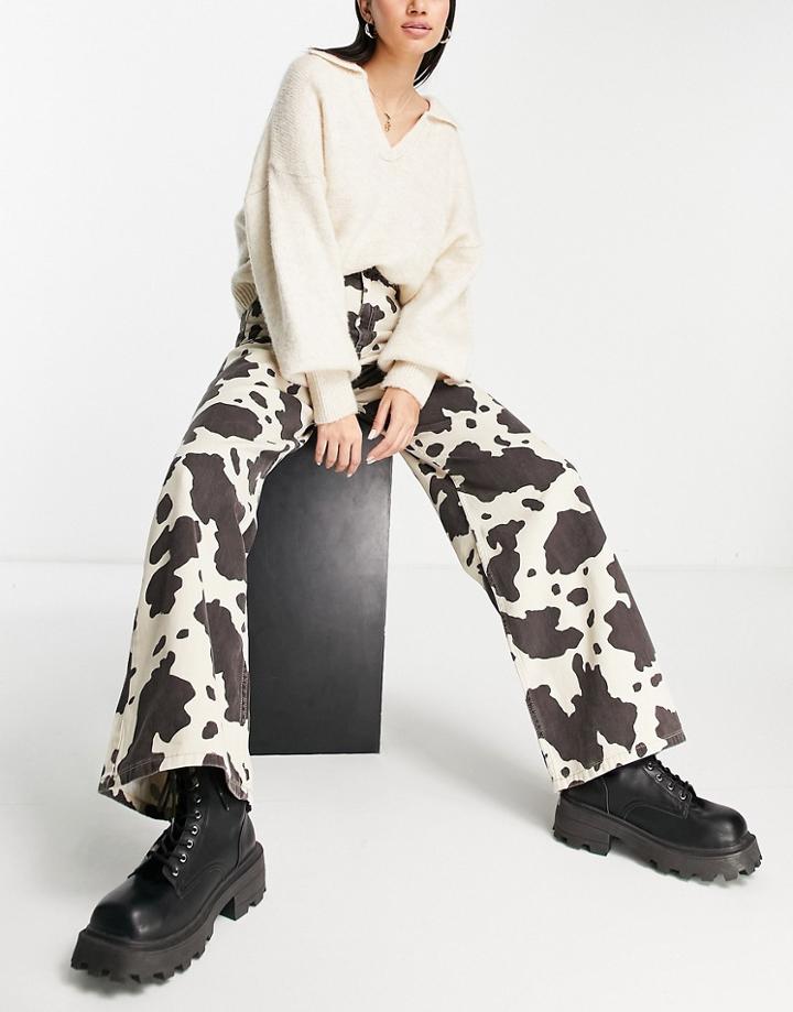 Stradivarius Str Printed Jeans In Cow Print-neutral