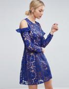 Asos Lace Cold Shoulder Shift Dress - Blue