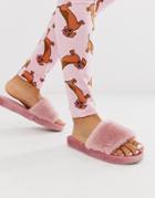Loungeable Fluffy Slipper In Rose Pink