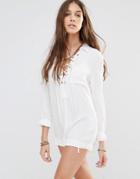 Honey Punch Tie Up Front Romper With Front Pockets - White