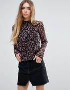 First & I Floral High Neck Victorianna Blouse - Multi
