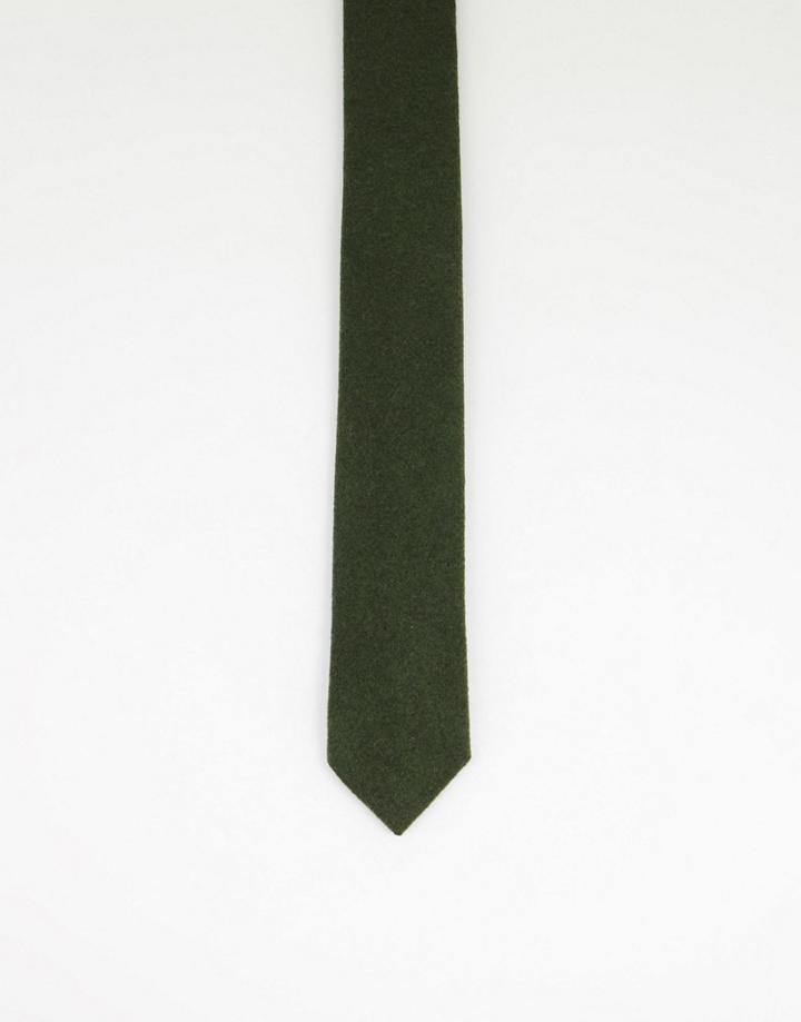 Gianni Feraud Plain Flannel Tie In Khaki-green