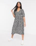 Asos Design Midi Smock Dress In Black And White Floral Print