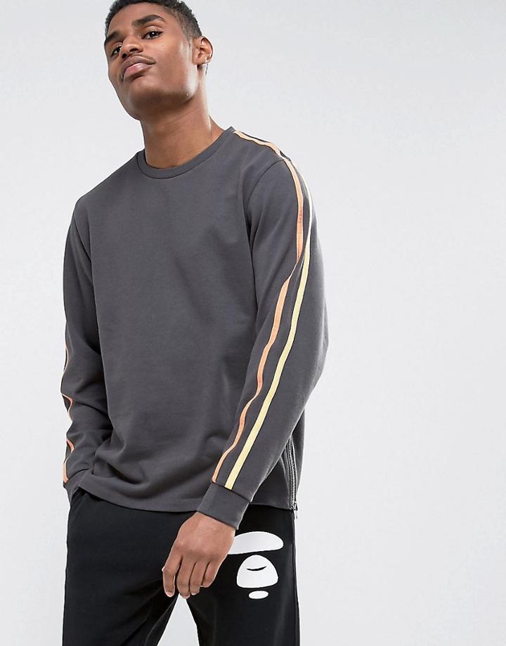 Asos Sweatshirt With Taping Detail In Washed Black - Black