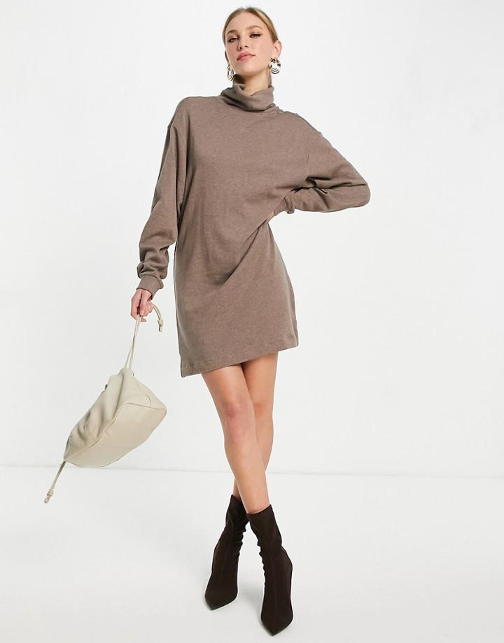 & Other Stories Organic Cotton High Neck Jersey Mini Dress In Mole-neutral