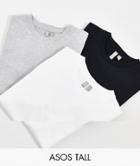 Asos Design Tall Ultimate Organic Cotton T-shirt With Crew Neck 3 Pack Save In Black, White And Heather Gray-multi