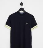 Fred Perry Tramline Tipped Pique T-shirt In Navy