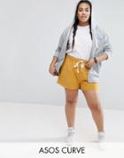 Asos Curve Linen Drawstring Casual Shorts - Beige