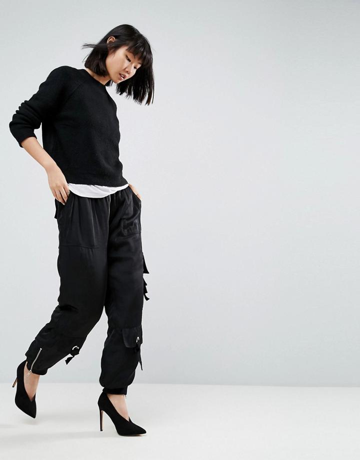 Asos White Satin Padded Military Pants - Black