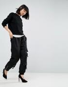 Asos White Satin Padded Military Pants - Black