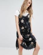 Pull & Bear Floral Midi Cami Dress - Black