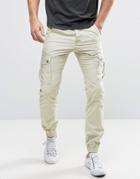 Solid Cuffed Cargo Pants With Belt - Stone