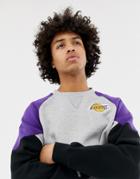 Mitchell & Ness La Lakers Cut And Sew Crew Neck Sweatshirt In Gray - Gray