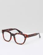 Asos Square Glasses In Tort With Clear Lens - Brown