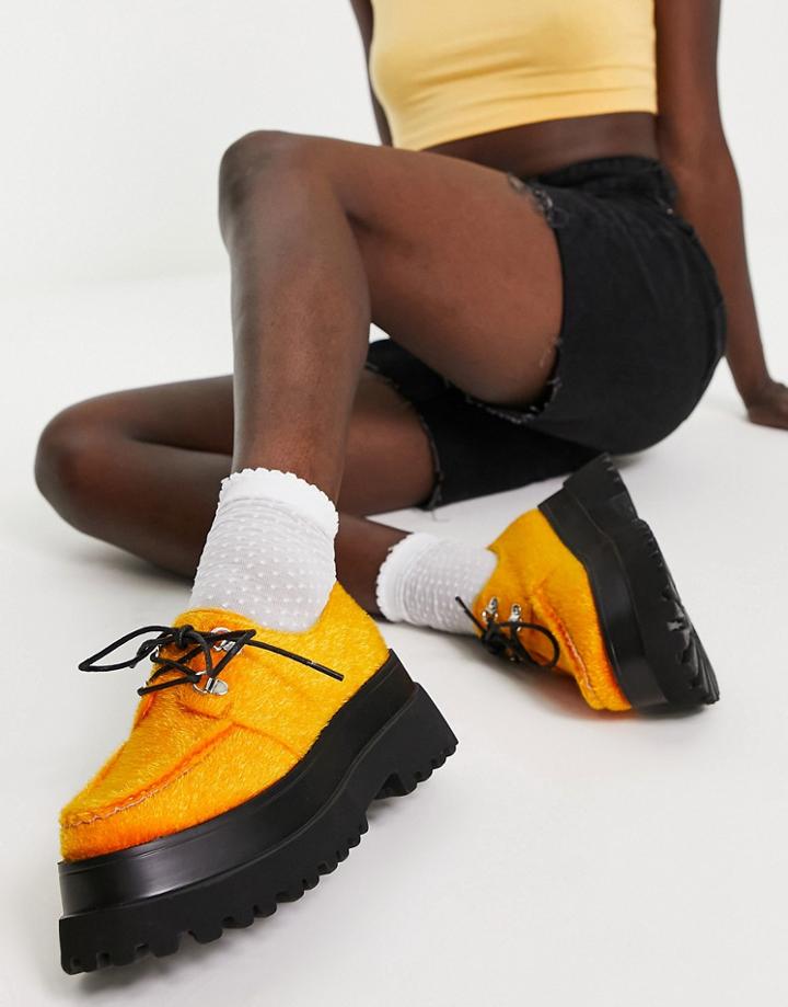 Asos Design Memphis Chunky Lace Up Flat Shoes In Orange