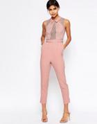 Asos Premium Lace Jumpsuit With Collar Detail - Nude