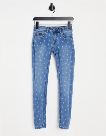 Superdry Cassie Star Print Skinny Jeans In Blue-blues