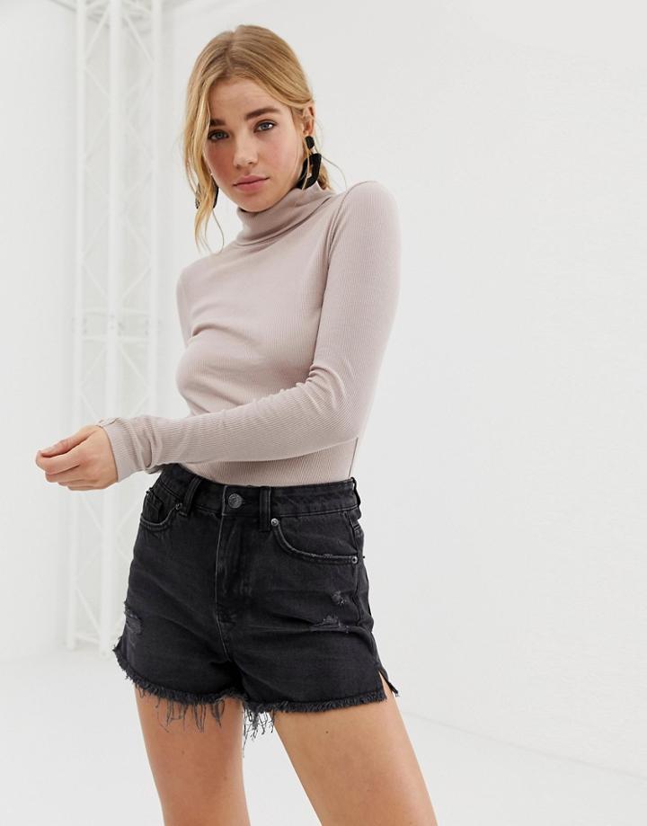 New Look Ribbed Funnel Neck Top - Tan