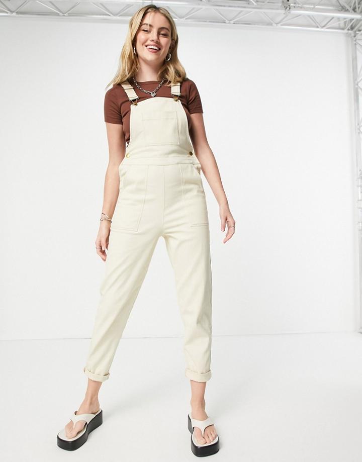 Asos Design Twill Overalls With Pockets In Cream-multi