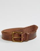 Asos Slim Leather Belt In Tan With Whip Stitch - Tan