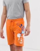 Asos Design Skinny Shorts With Mickey Mouse Print - Orange