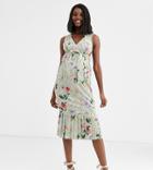 Asos Design Maternity Floral Belted Pleated Midi Dress-multi
