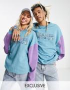 Reclaimed Vintage Inspired Unisex Color Block Sweatshirt With Rainbow Embroidery-multi