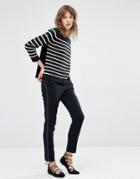 Suncoo Jane Cigarette Pants With Tux Stripe - Navy