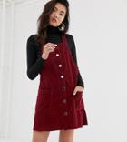 River Island Cord Pinny Dress In Burgundy - Red