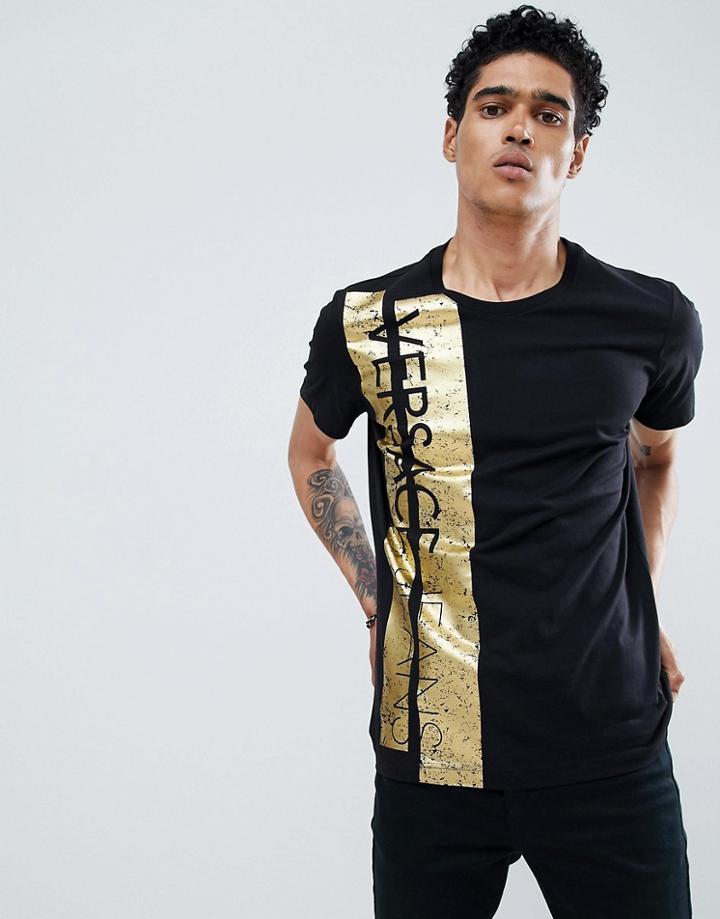 Versace Jeans T-shirt In Black With Gold Logo Panel - Black