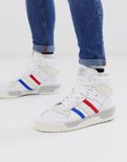 Adidas Originals Rivalry Hi Top Sneakers With Tricolour Stripe In White - White