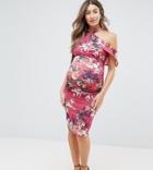 Asos Maternity Tall Floral Twist Neck Ruffle Top Soft Pencil Dress - Multi
