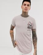 Religion T-shirt With Skull Floral Pocket Print - Pink