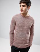 Selected Homme Crew Neck Knitted Sweater In Textured Stripe - Red
