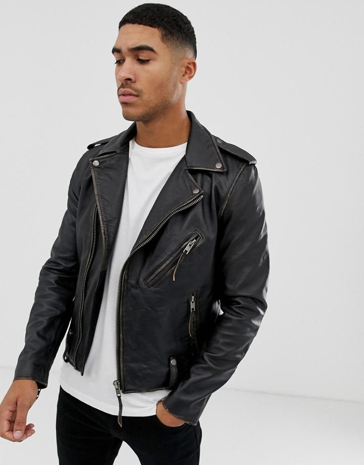 Bolongaro Trevor Biker Leather Jacket In Antique Finish