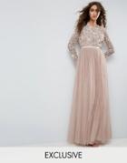 Needle And Thread Long Sleeve Embroidered Maxi Dress - Pink
