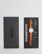 Lund London Tan Leather Nato & Silver Mesh Watch With 3 Interchangable