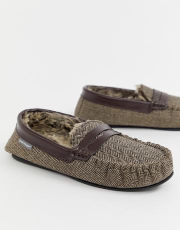 Dunlop Herringbone Mocassin Slipper - Brown
