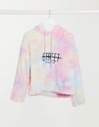 Street Collective Oversized Borg High Neck Fleece Hoodie In Multi Tie-dye