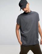 Asos Super Oversized T-shirt With Turtleneck And Roll Sleeve In Washed