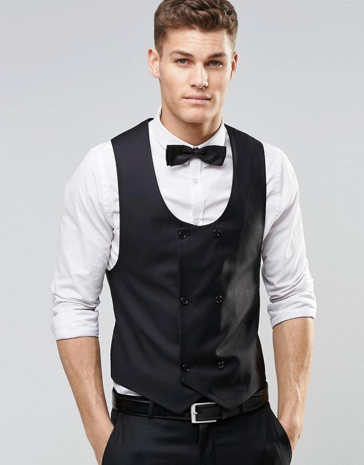Asos Slim Tuxedo Waistcoat In Black - Black
