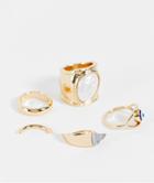 Asos Design 5-pack Rings With Pearl And Eye In Gold Tone
