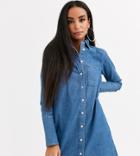 Asos Design Petite Denim Shirt Dress In Blue