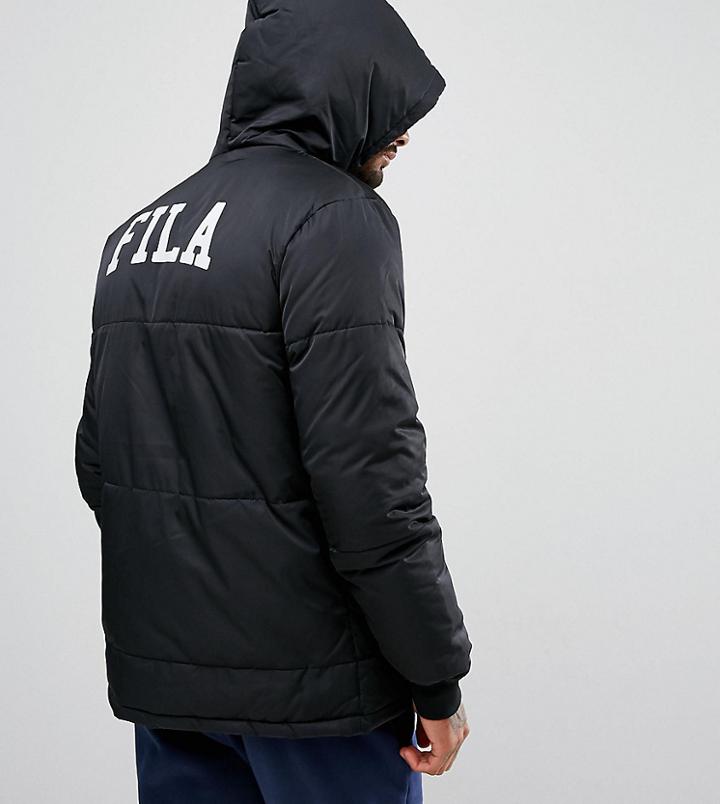 Fila Black Long Puffer Jacket With Back Logo Exclusive To Asos - Black