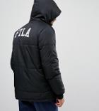 Fila Black Long Puffer Jacket With Back Logo Exclusive To Asos - Black